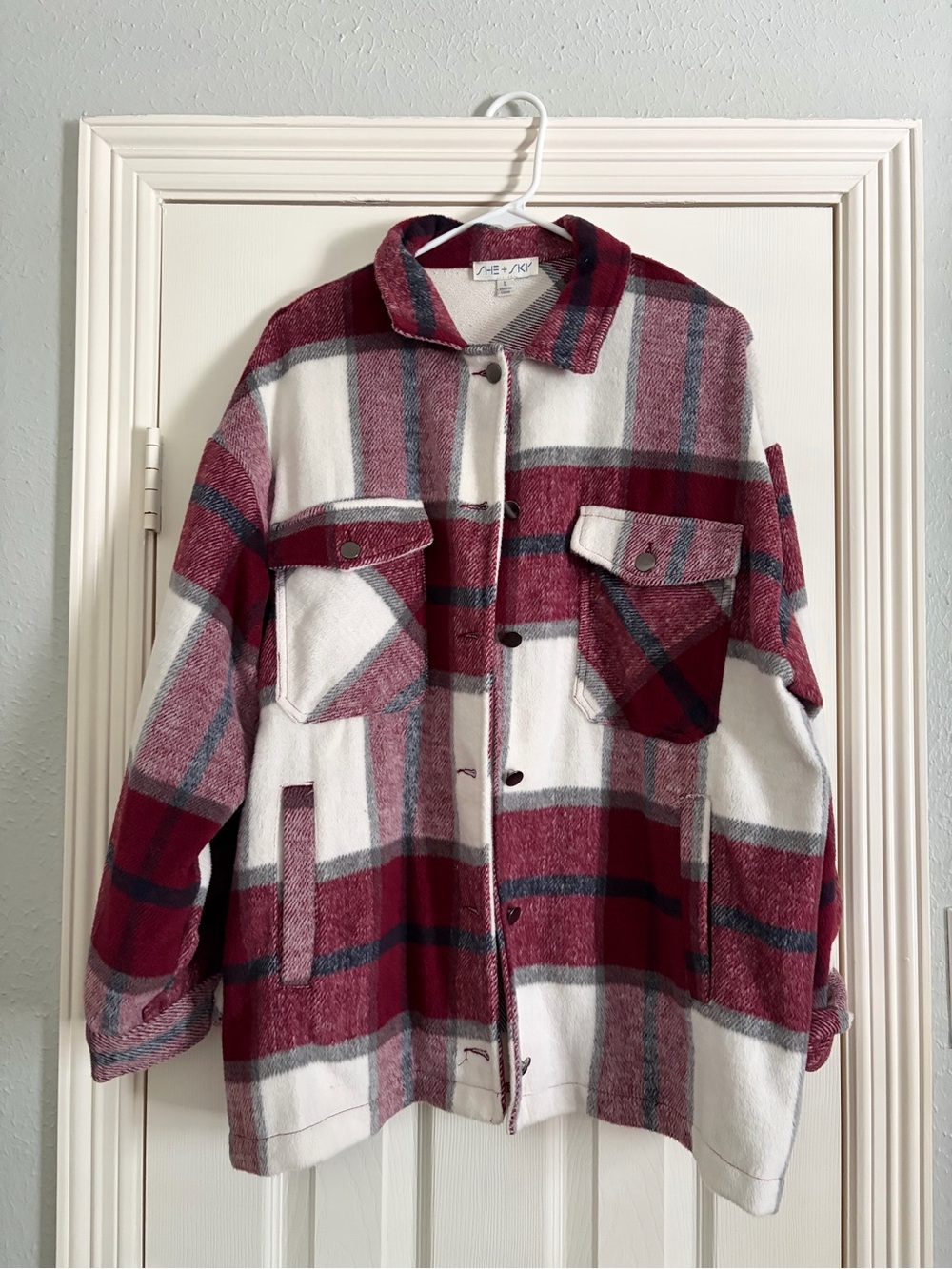 Women's maroon Plaid Shacket Jacket